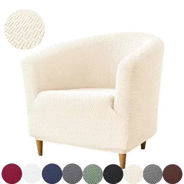 Housse fauteuil crapaud jacquard coloris blanc crème
