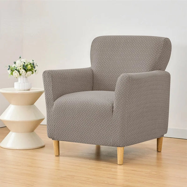 Housse fauteuil club jacquard coloris taupe