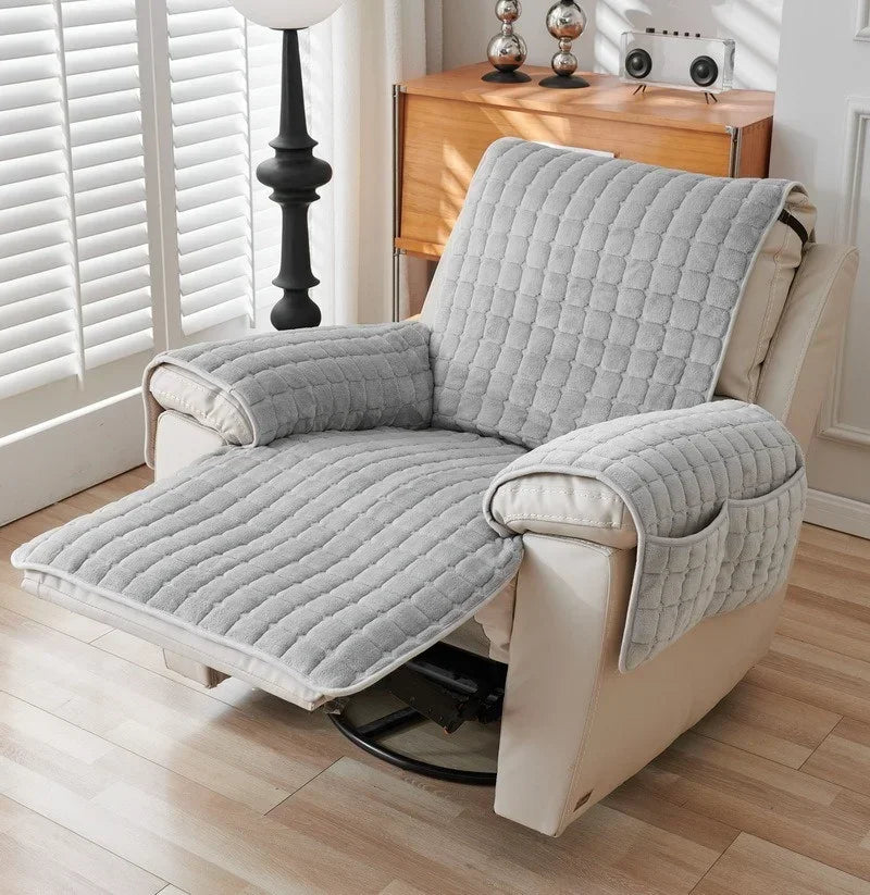 Housse fauteuil relax électrique flanelle peluche coloris Gris