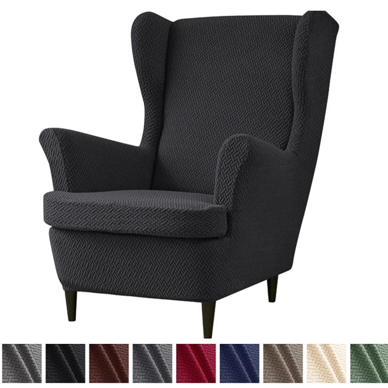 Housse fauteuil oreilles wingback jacquard tricoté coloris Anthracite