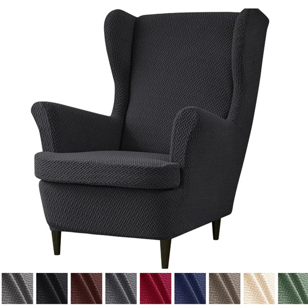 Housse fauteuil à oreilles jacquard coloris anthracite