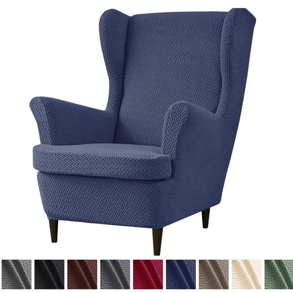 Housse fauteuil à oreilles jacquard coloris bleu marine