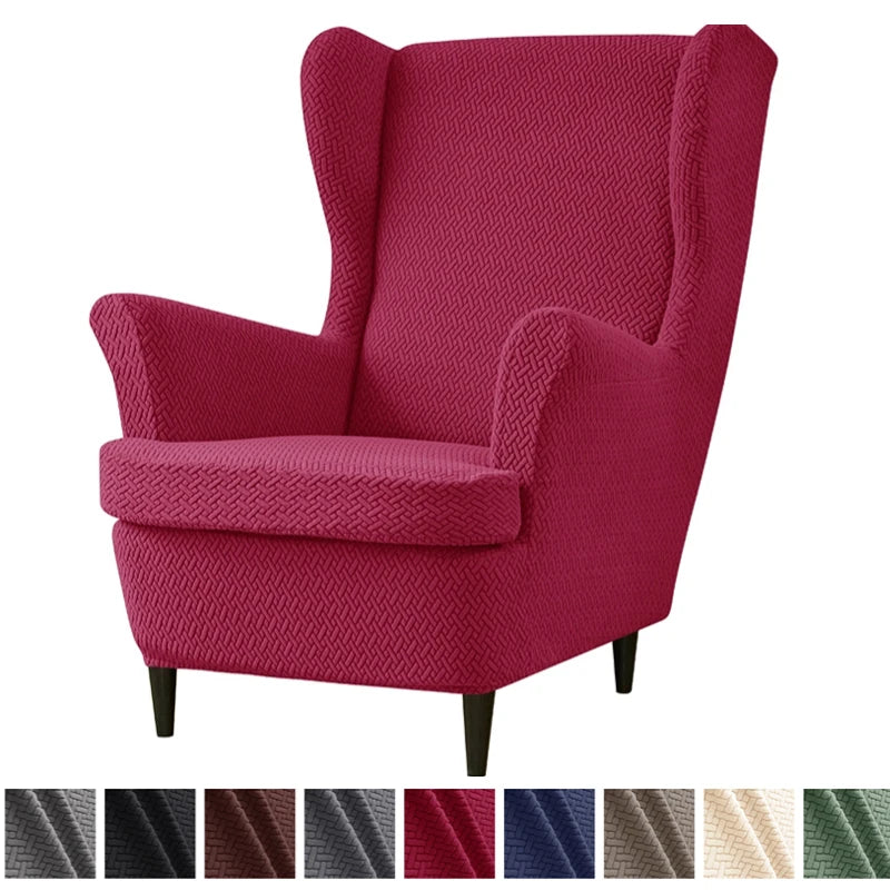 Housse fauteuil oreilles wingback jacquard tricoté coloris Bordeaux