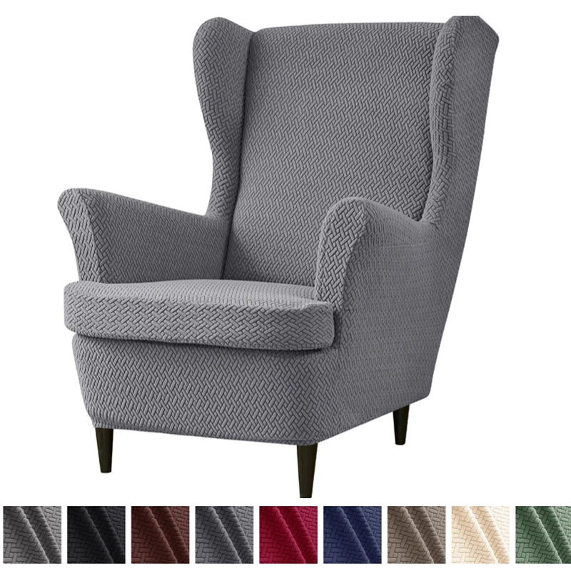 Housse fauteuil oreilles wingback jacquard tricoté coloris Gris Foncé