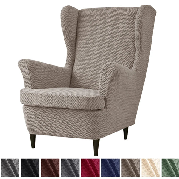 Housse fauteuil à oreilles jacquard coloris kaki