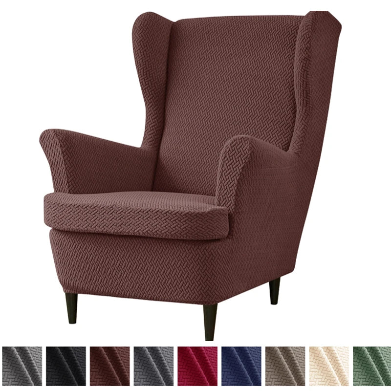 Housse fauteuil oreilles wingback jacquard tricoté coloris Marron Café