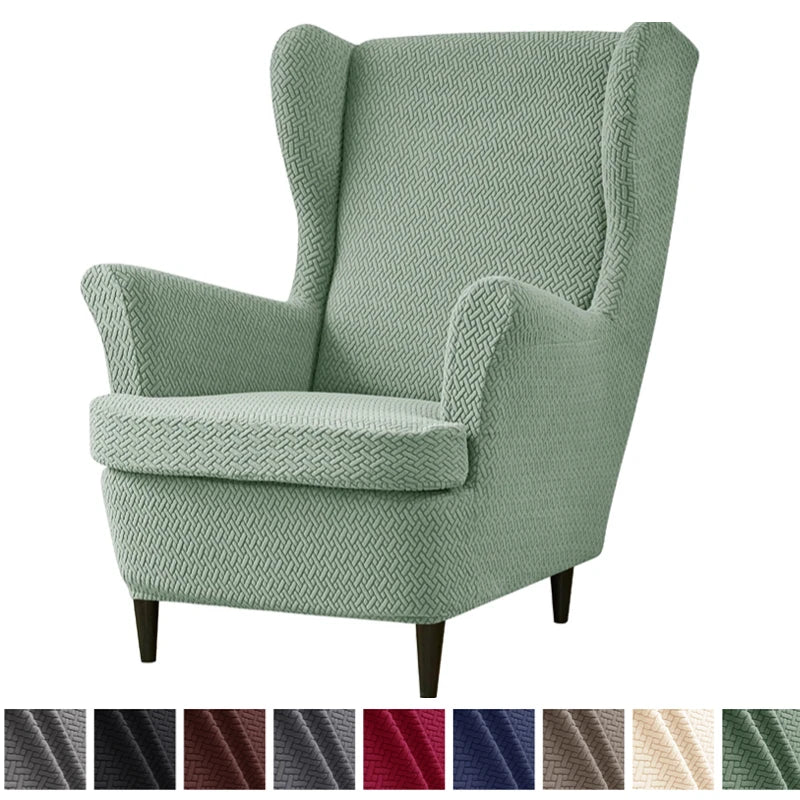 Housse fauteuil oreilles wingback jacquard tricoté coloris Vert Sauge