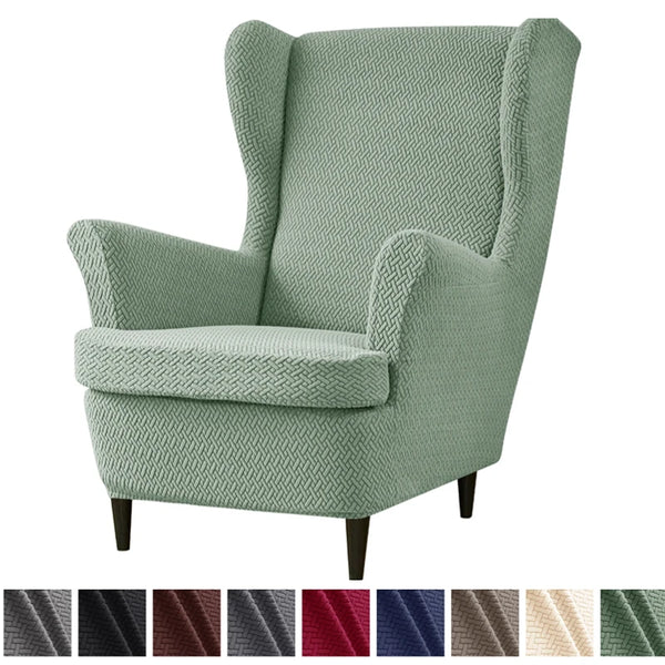 Housse fauteuil à oreilles jacquard coloris vert sauge