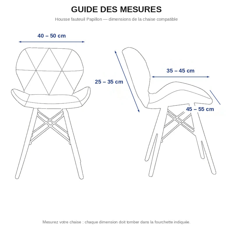 guide des mesures housse fauteuil papillon — dimensions de la chaise en cm