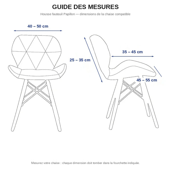 guide des mesures housse fauteuil papillon — dimensions de la chaise en cm
