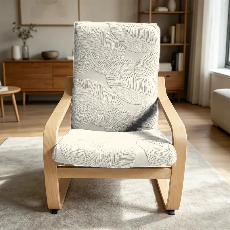 Housse fauteuil Poang IKEA jacquard feuilles coloris Blanc Crème