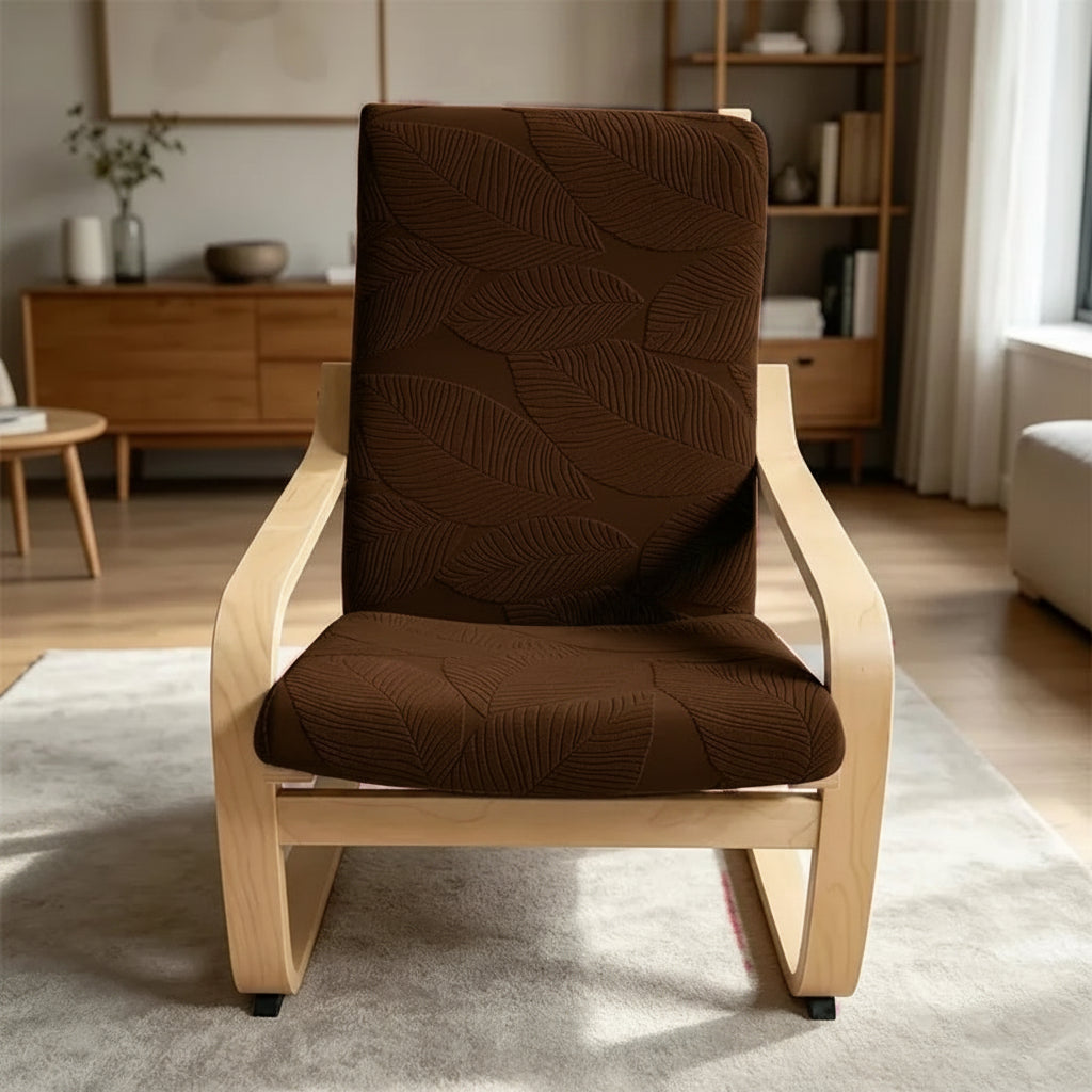Housse fauteuil Poang IKEA jacquard feuilles coloris café foncé