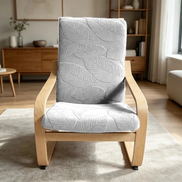 Housse fauteuil Poang IKEA jacquard feuilles coloris Gris Clair