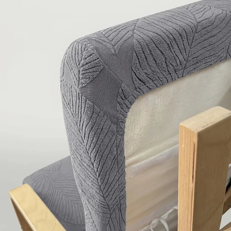 Détail dossier housse fauteuil Poang motif feuilles tressées