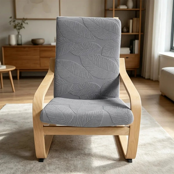 Housse fauteuil Poang IKEA jacquard feuilles coloris gris en intérieur scandi