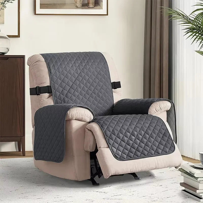 Housse protège fauteuil hydrofuge matelassé sangle coloris gris foncé